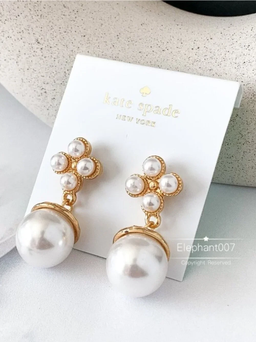 Kate Spade Pearl Drop Earrings Gold Tone Floral Statement Bridal Jewelry